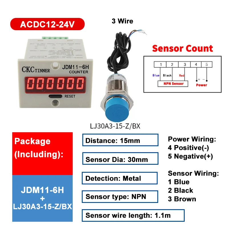 JDM11-6H 6-Digit Digital Industrial Counter + Proximity Switch Industrial Digital Counter Axl SET7