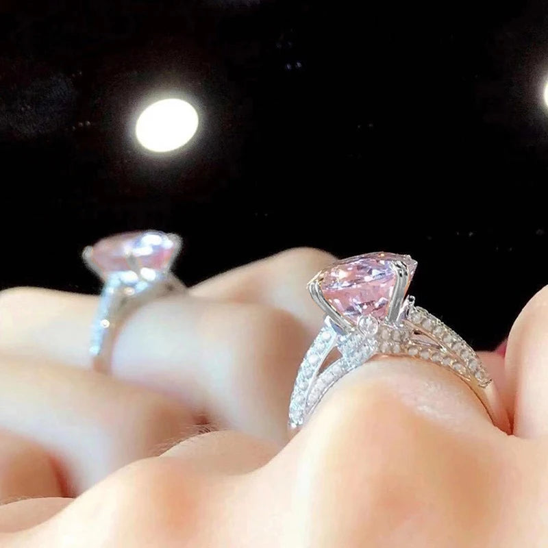 Huitan Big Oval Pink CZ Ring for Women – Statement Wedding Ring Fashion Statement Ring Axl