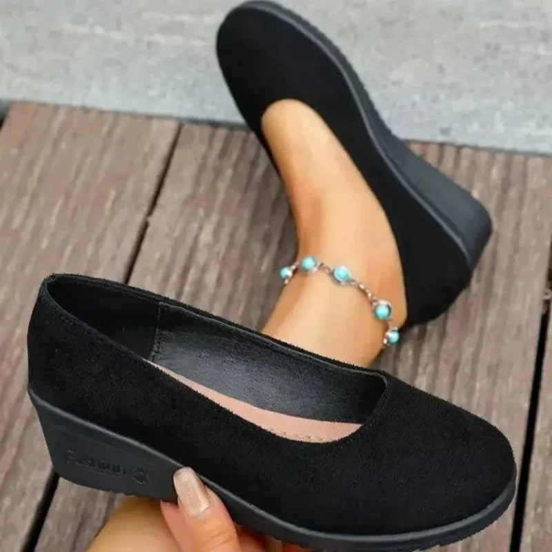 Women's Velvet Slip-On Loafers – Soft Sole Slope Heel Casual Shoes Slip-On Loafers Axl