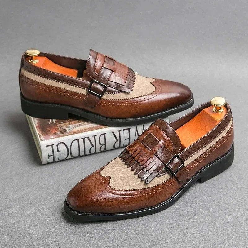 Men's Pointed Toe Buckle Loafers – Classic Business Dress Shoes Men's Dress Loafers Axl