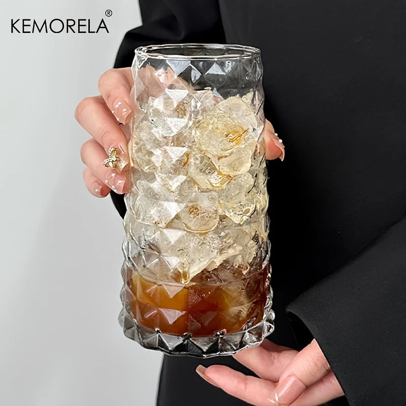 KEMORELA 500ml Diamond Glass Cup – Coffee, Whisky & Drinks Glass Drinkware Axl