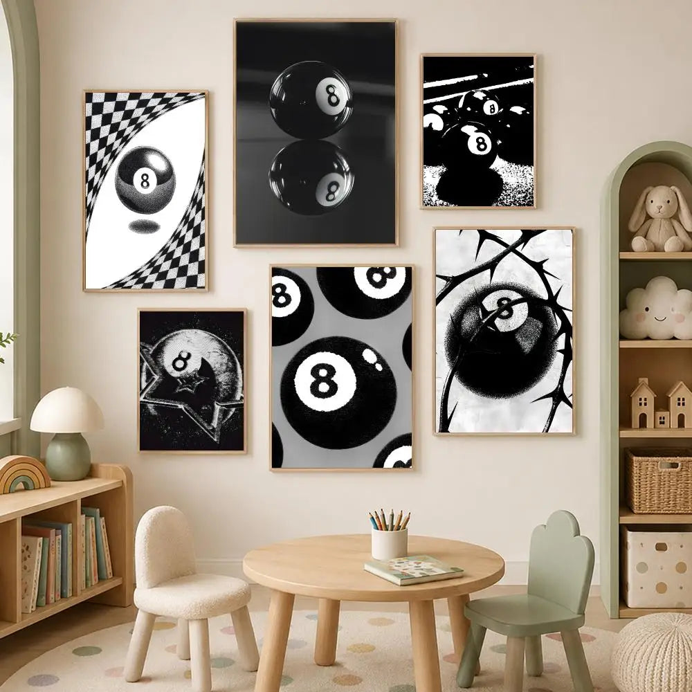 No. 8 Ball Black & White Self-Stick HD PVC Wall Art Poster Wall Art Poster Axl