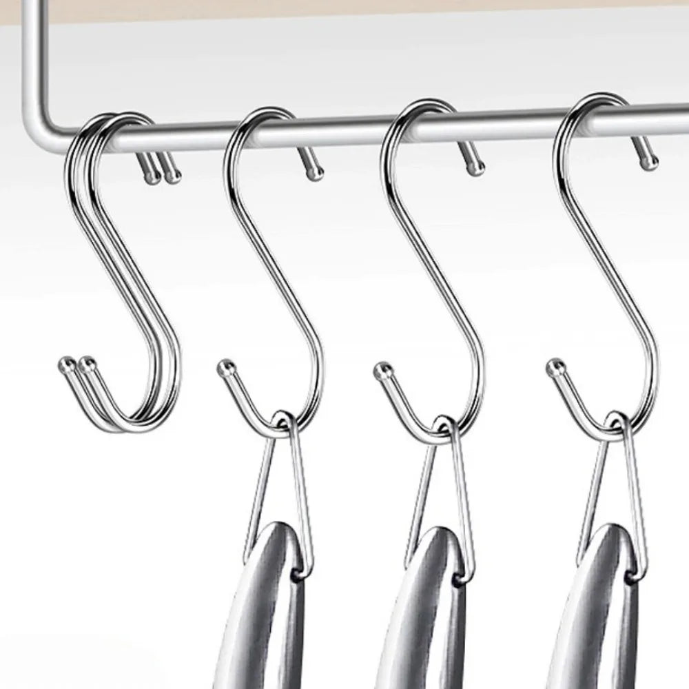 10-Pack Stainless Steel S Hooks – No-Drill Kitchen Organizer Storage S Hooks Axl