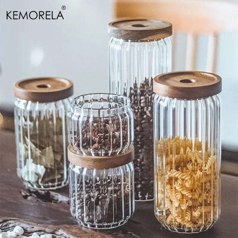 Glass Storage Jar with Acacia Wood Lid | Airtight Borosilicate Glass Storage Jar Axl