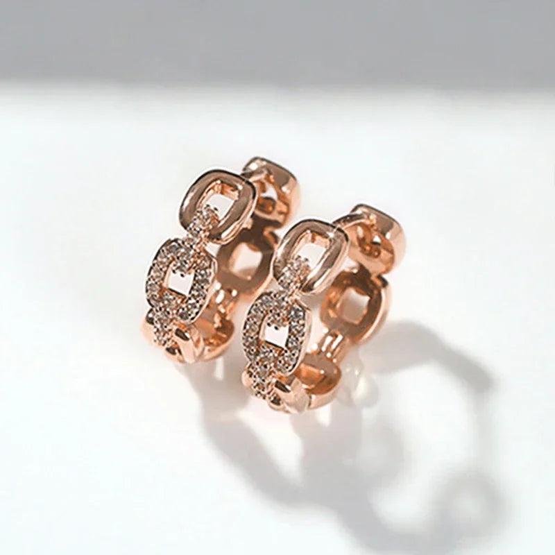 Huitan Chain Link CZ Hoop Earrings – Rose Gold Fashion Jewelry Hoop Earrings Axl