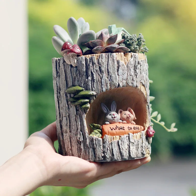 Tree Hole Resin Planter – Micro Landscape Succulent Pot Decor Decorative Planter Axl