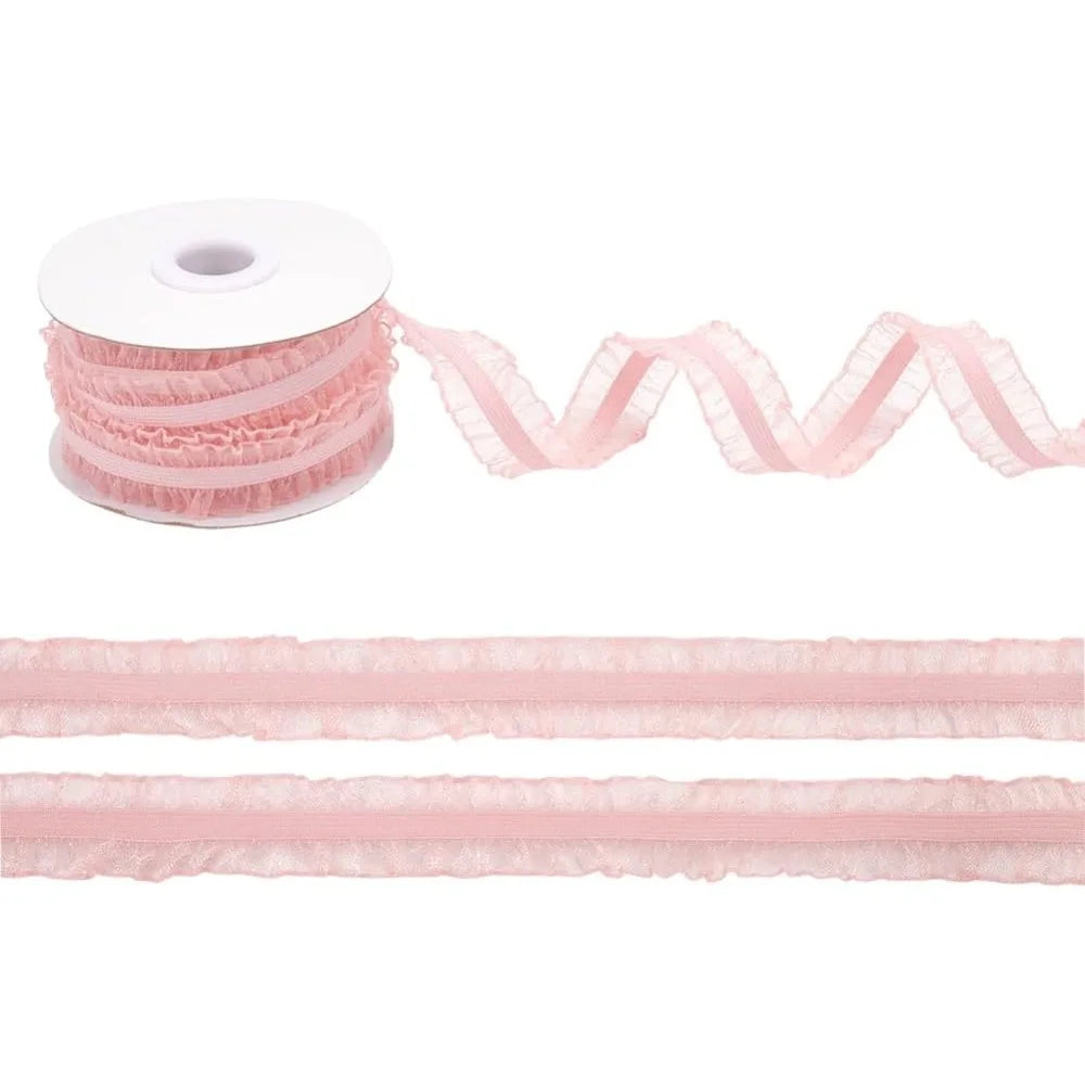 Pink Elastic Pleated Lace Trim – 3/4" x 10 Yards for Sewing Sewing Lace Trim Axl AECH04-17995