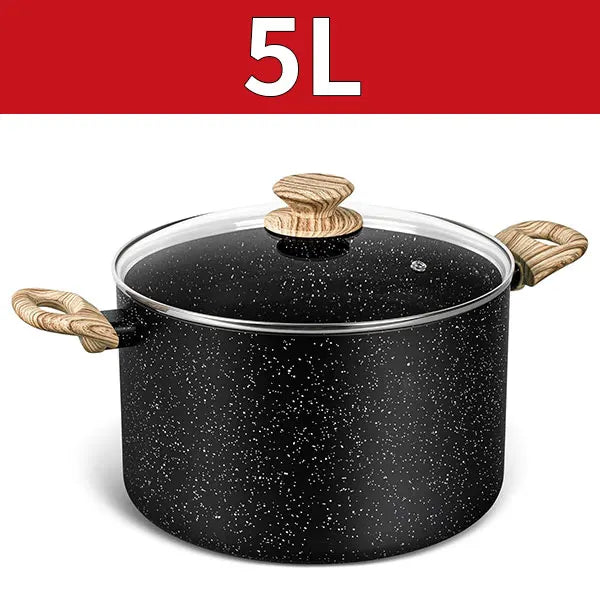 MICHELANGELO 5 Qt Nonstick Granite Stock Pot with Glass Lid Nonstick Stock Pot Axl 5L Black