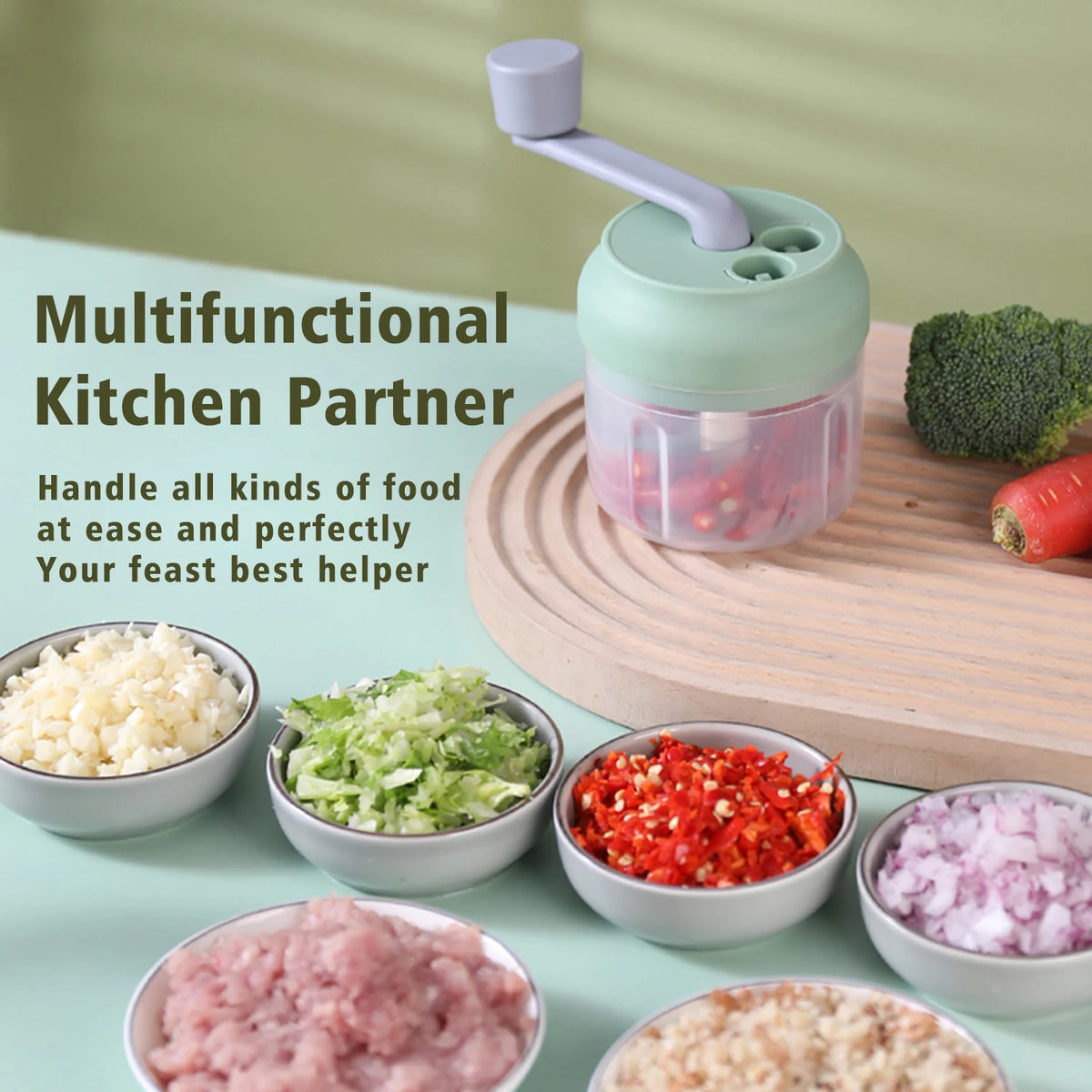 Mini Manual Garlic Chopper & Vegetable Mincer – 2pc Set Garlic Chopper Axl