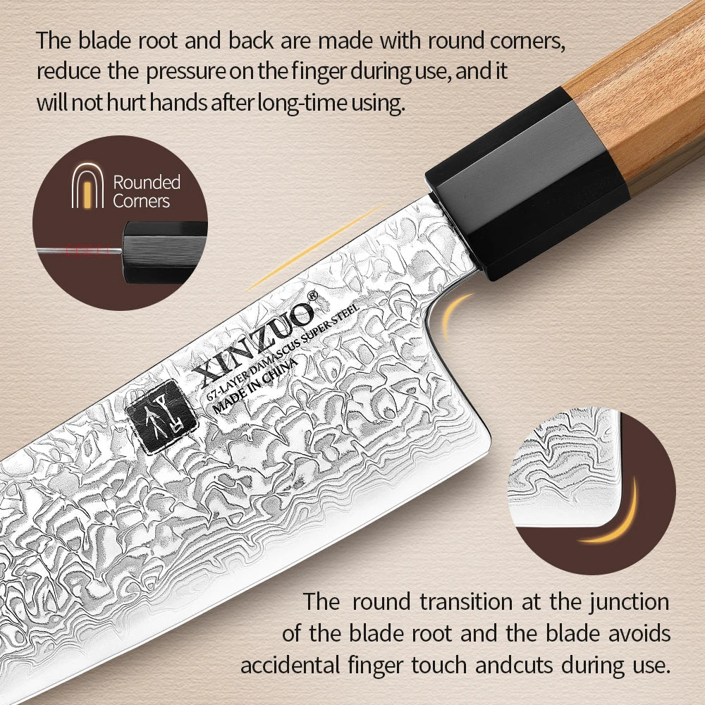 XINZUO 8.5" Damascus Bunka Knife – 67-Layer Kitchen Knife Damascus Kitchen Knife Axl