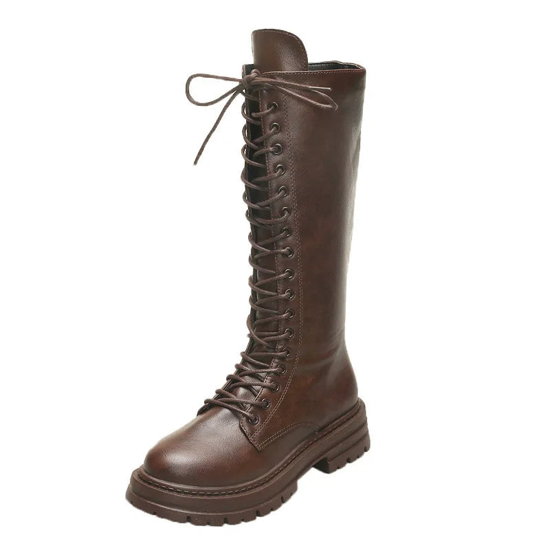 Women's Platform Knee-High Boots | Chunky Lace-Up Punk Boots Platform Knee-High Boots Axl Dark Brown 37