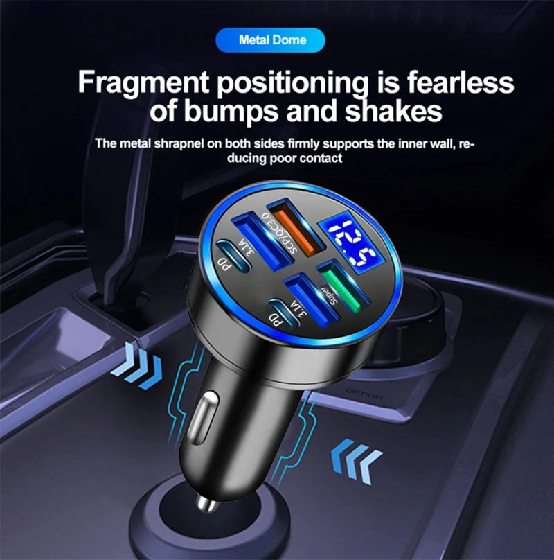 100W 6-Port USB-C Car Charger | PD & QC 3.0 Fast Charging Car Charger Axl