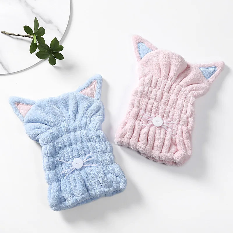 Cute Cat Microfiber Hair Drying Towel Cap – Coral Velvet Hair Drying Cap Axl