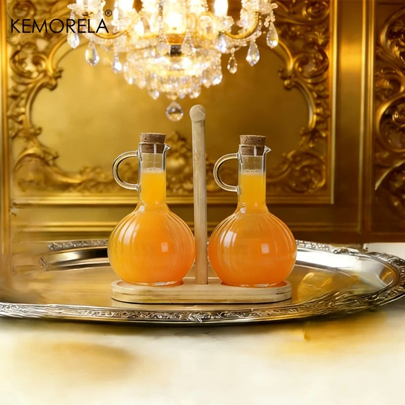 Borosilicate Glass Seasoning Jars with Lid & Wooden Shelf Glass Spice Jars Axl 2PCS Oil Bottle