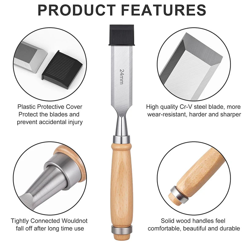 4-Piece Wood Carving Chisel Set – 6/12/18/24mm Wood Handles Wood Carving Chisels Axl