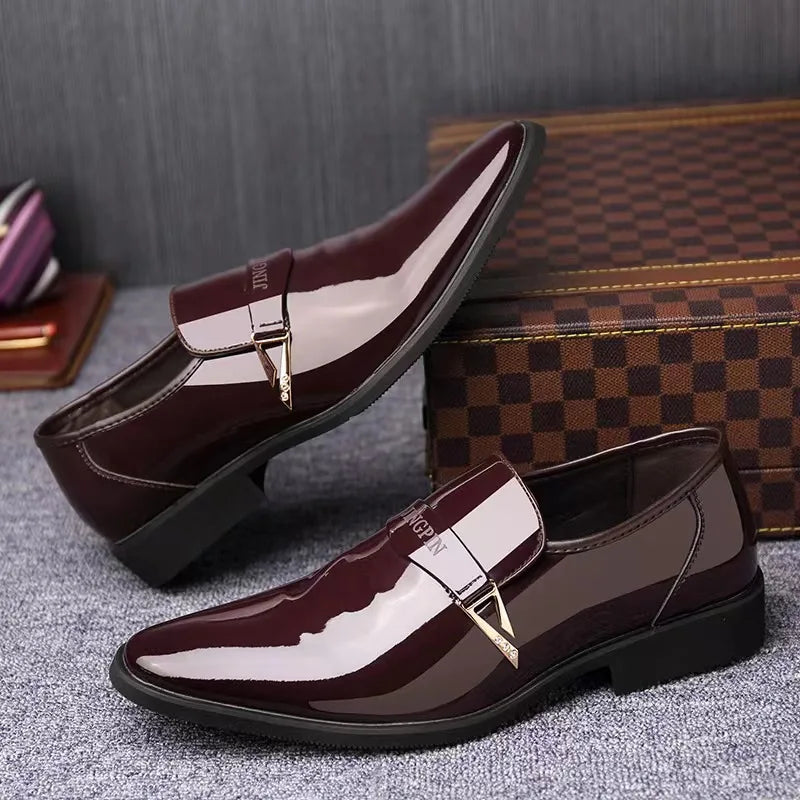 YBQJOO Men's High Gloss Slip-On Loafers | Business Dress Shoes Men's Dress Loafers Axl Brown 39
