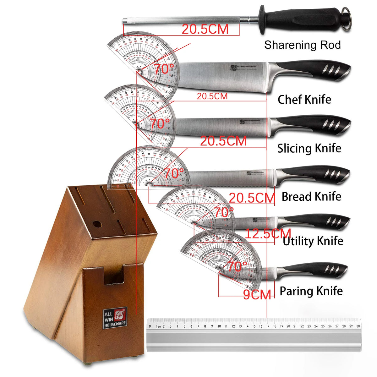 8-Piece Stainless Steel Kitchen Knife Set with Wood Block | YRIDEFE Kitchen Knife Set Axl