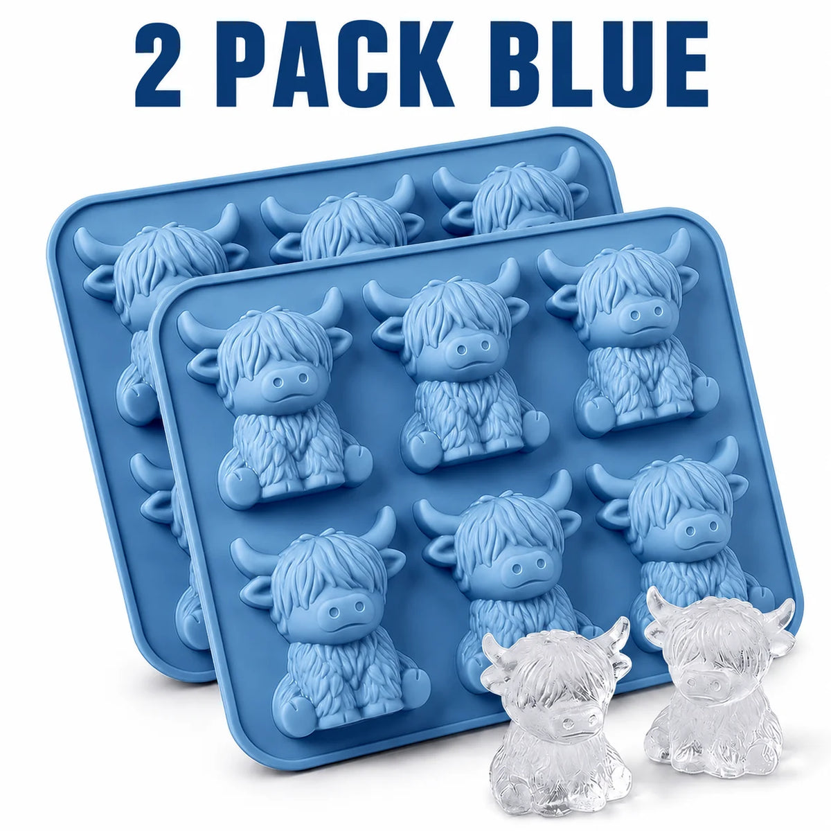 3D Highland Cow Silicone Ice Cube Tray – Yak Mold for Drinks Silicone Ice Cube Tray Axl 2 PACK Blue