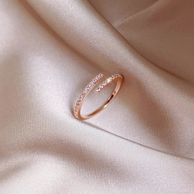 Minimalist Cubic Zirconia Thin Ring – Adjustable Women's Band Fashion Ring Axl