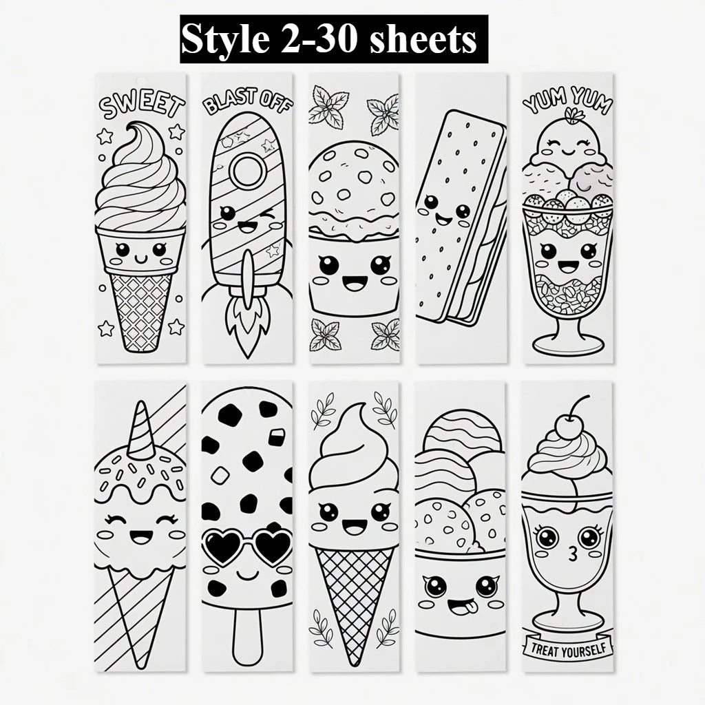 Kawaii Summer Beverage Coloring Bookmarks – DIY Cartoon Doodle Coloring Bookmarks Axl Style 2-30 sheets
