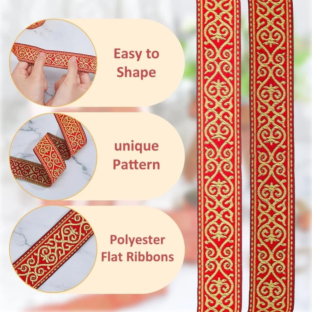 Ethnic Floral Jacquard Ribbon 33mm | 7M Polyester Sewing Trim Decorative Sewing Ribbon Axl