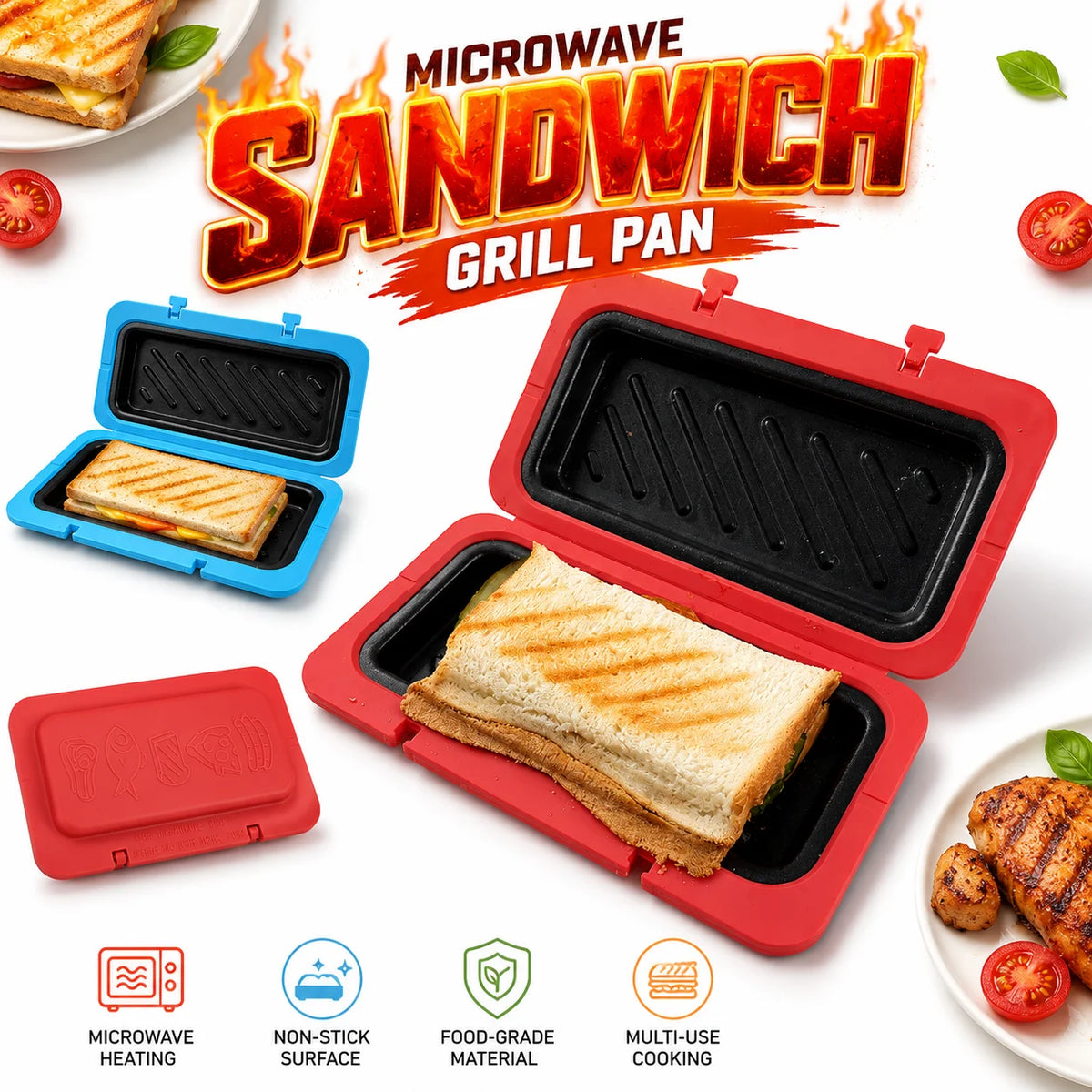 Microwave Sandwich Grill Pan – Nonstick Panini Press Maker Sandwich Grill Pan Axl