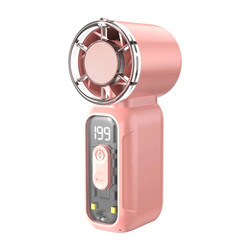 USB Rechargeable Mini Handheld Fan – Digital Display Turbo Portable Handheld Fan Axl Pink Style B
