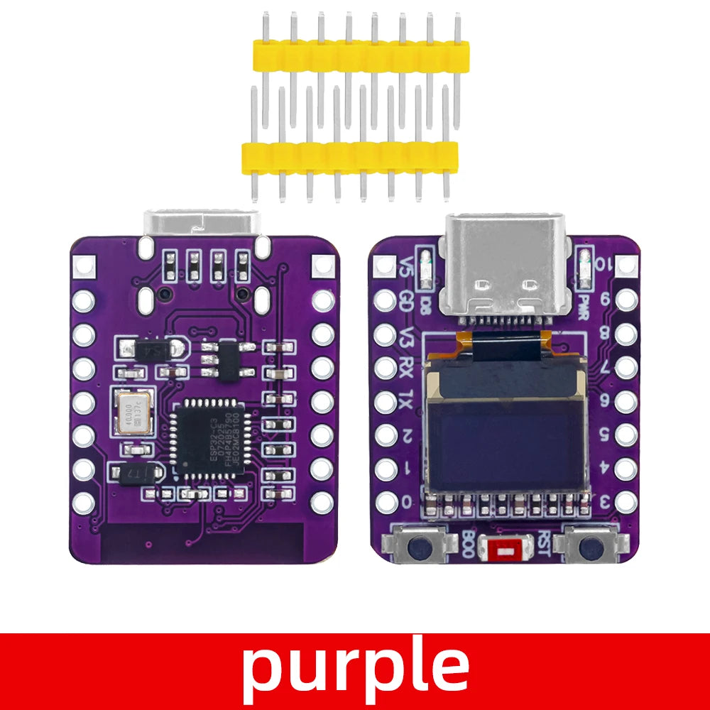 Mini ESP32-C3 Dev Board – Wi-Fi, Bluetooth & OLED Display Microcontroller Dev Board Axl Purple