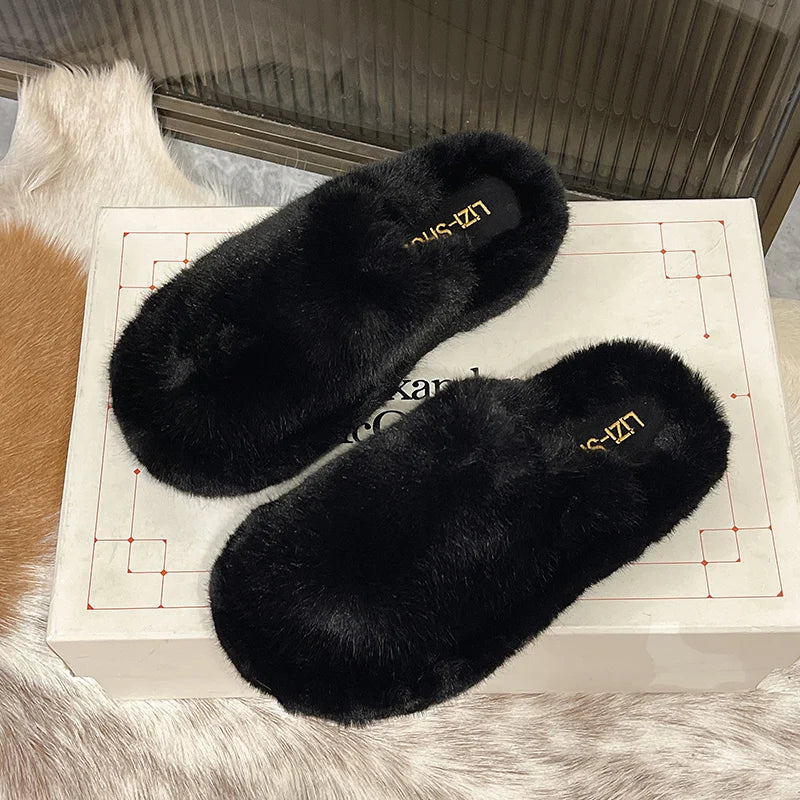 Women's Plush Faux Fur Slippers – Warm Anti-Slip Indoor Shoes Women's Plush Slippers Axl