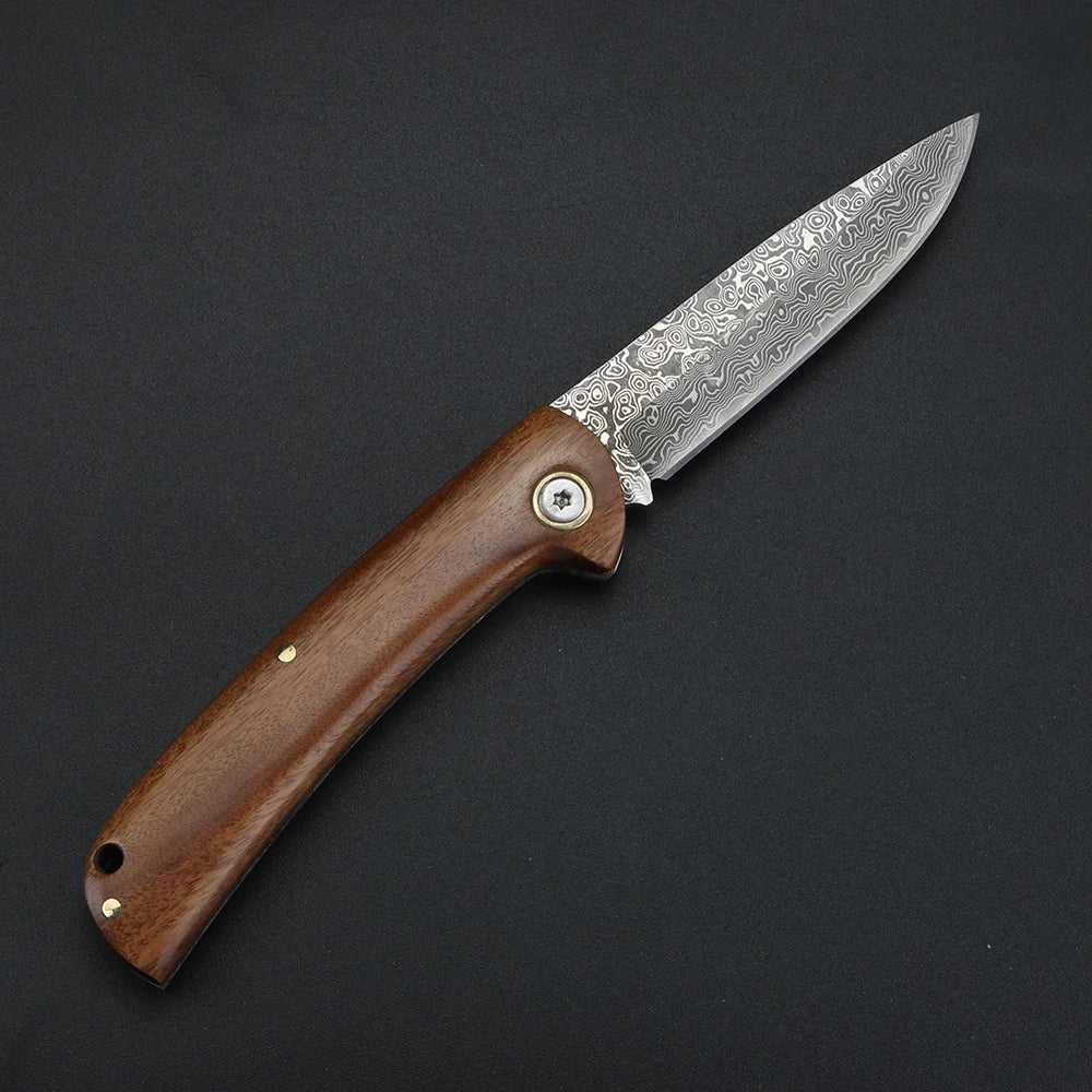 XUAN FENG Damascus Folding Knife – D2 Carbon Steel, 58–61 HRC Folding Pocket Knife Axl