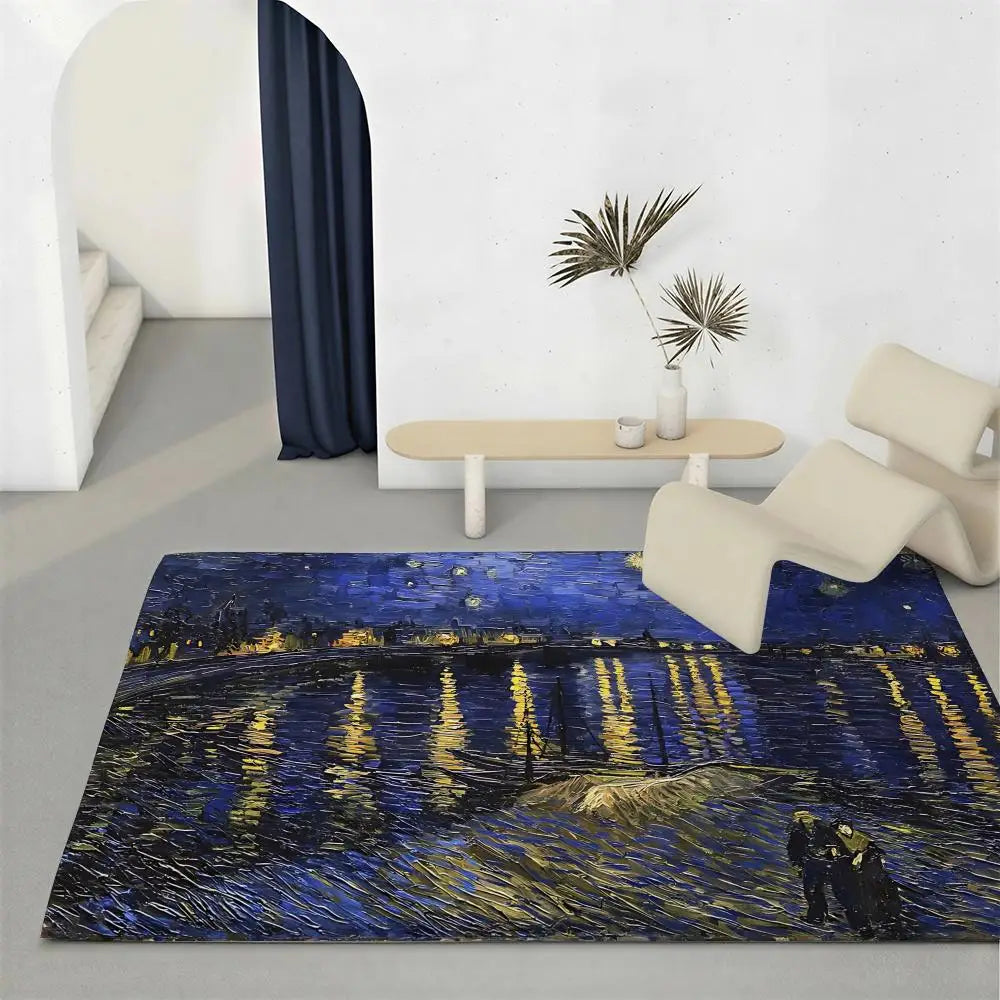 Vincent van Gogh Flannel Floor Mat – Non-Slip Indoor Rug Decorative Floor Mat Axl White2 100x160cm