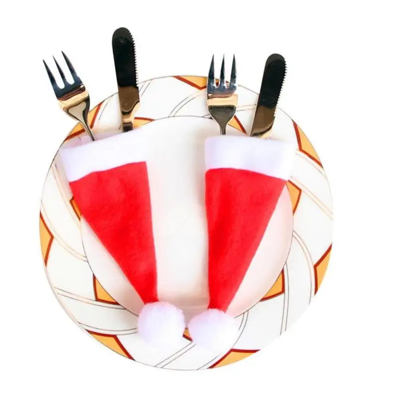 10-Piece Christmas Hat Cutlery Holders & Wine Bottle Covers Christmas Table Decor Axl