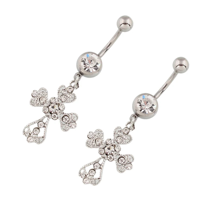 Crystal Rhinestone Cross Belly Button Ring – Stainless Steel Belly Button Ring Axl