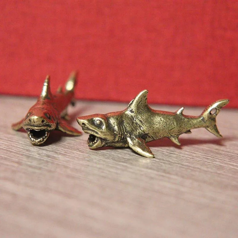 Brass Shark Figurine Keychain Pendant – Vintage Copper Charm Brass Keychain Charm Axl