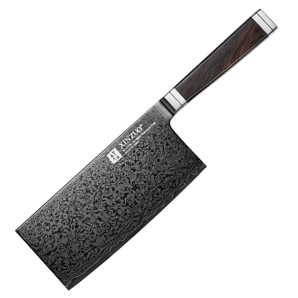XINZUO 7" Damascus Steel Cleaver Knife – 67-Layer, 60 HRC Damascus Cleaver Knife Axl Knife