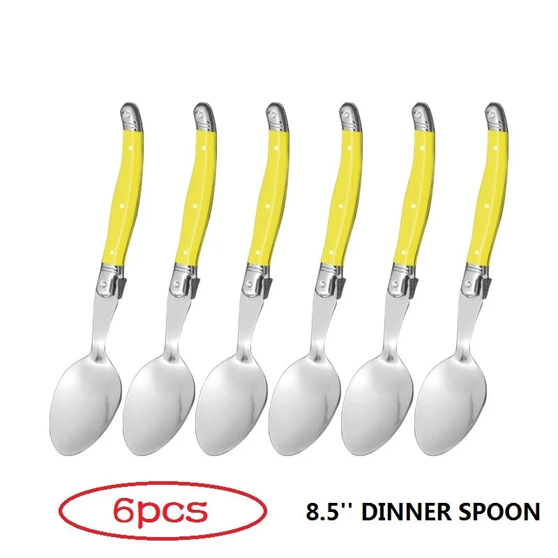 Laguiole Dinner Spoons Set of 6 – 8" Stainless Steel Tablespoons Dinner Spoon Set Axl yellow spoon