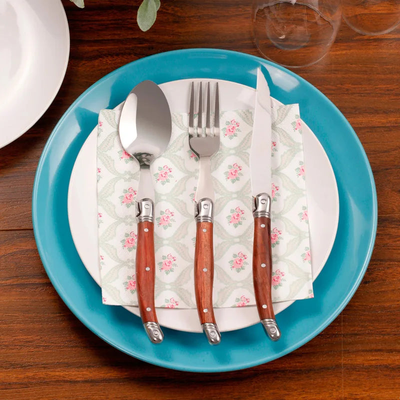 Laguiole-Style Steak Knife & Fork Set – Wood Handle 6 Pc Steak Knife Set Axl