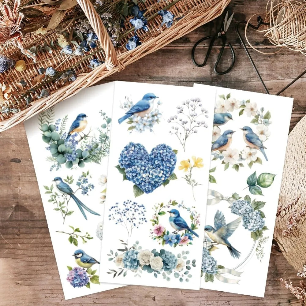 Blue Bird Hydrangea Rub-On Transfers for Furniture – 3pc Set Furniture Transfer Stickers Axl