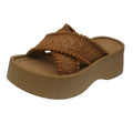Woven Chunky Platform Sandals – Bohemian Cross-Strap Beach Heels Platform Sandals Axl Brown 35