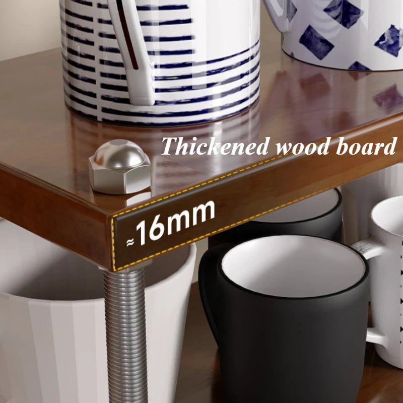 Solid Wood 3-Tier Adjustable Cup & Storage Rack Organizer Wood Storage Rack Axl