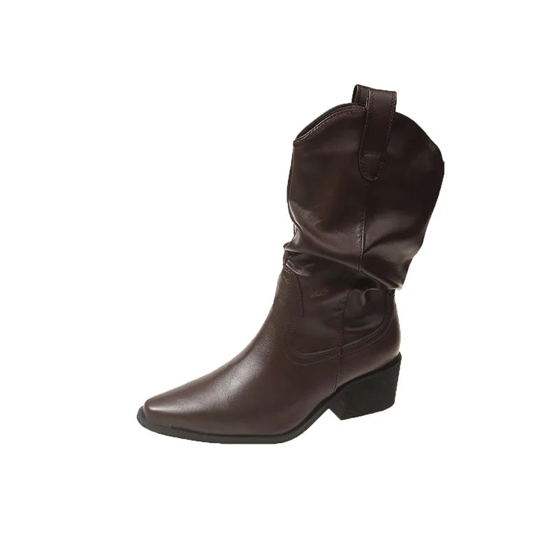 Women's Chunky Heel Western Ankle Boots – Faux Suede Pointed Toe Western Ankle Boots Axl