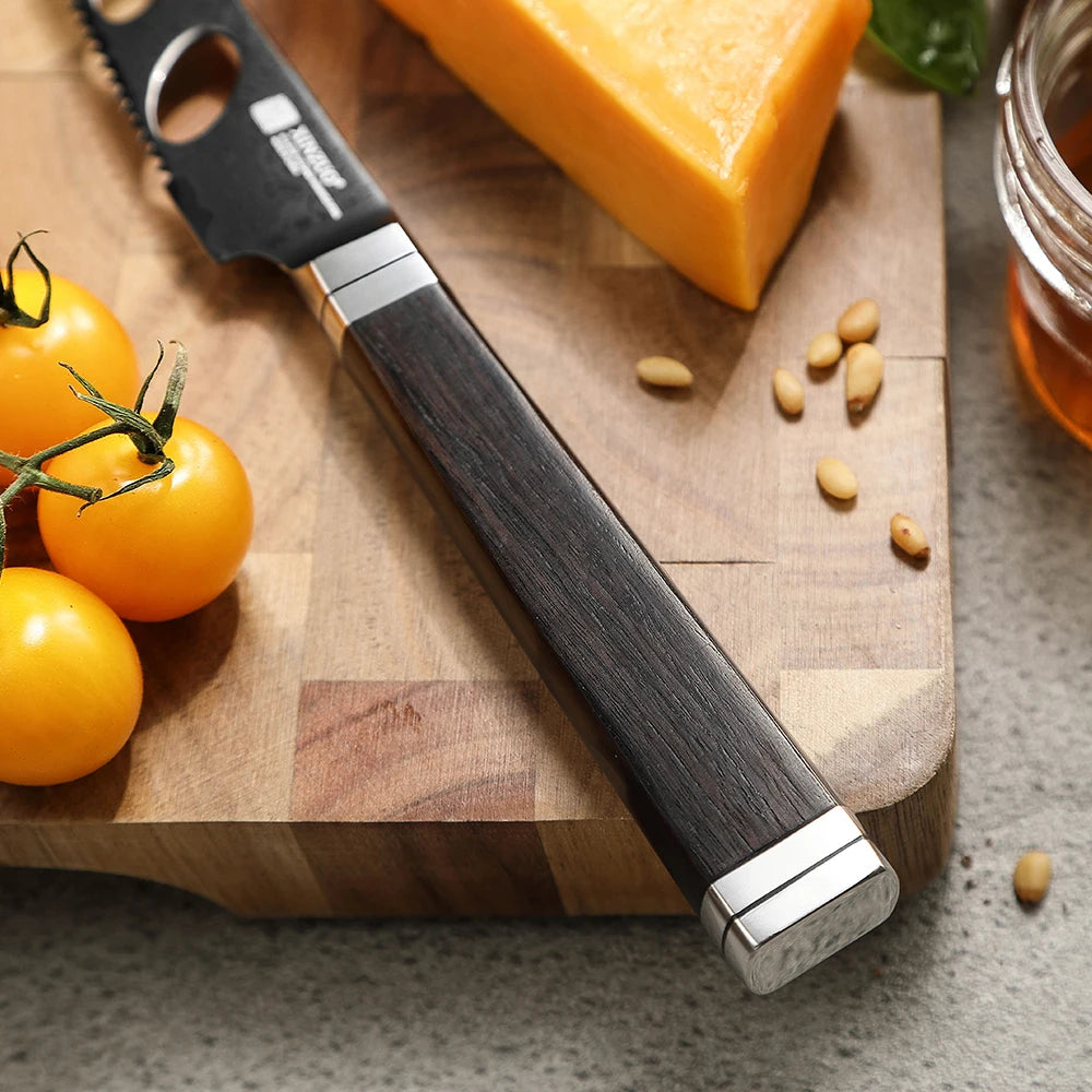 XINZUO Damascus Steel Cheese Knife 5.12" – Ebony & G10 Handle Damascus Cheese Knife Axl