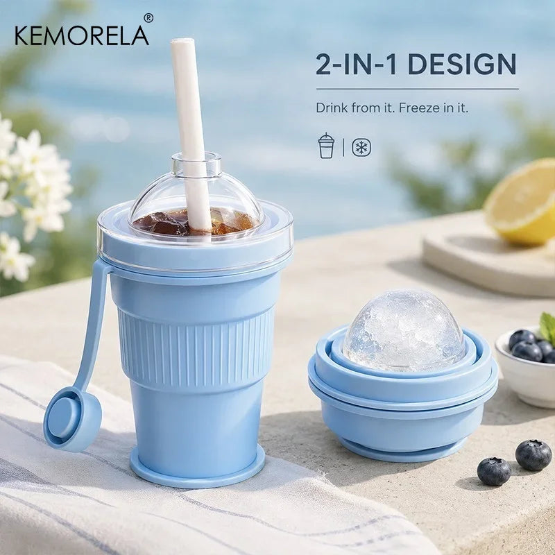 KEMORELA 2-in-1 Silicone Folding Ice Cup – Portable & Stackable Silicone Ice Cup Axl
