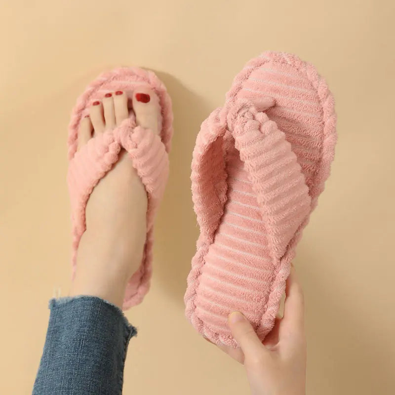 Women's Corduroy Plush Slippers – Soft Sole Indoor Slides Indoor Slippers Axl