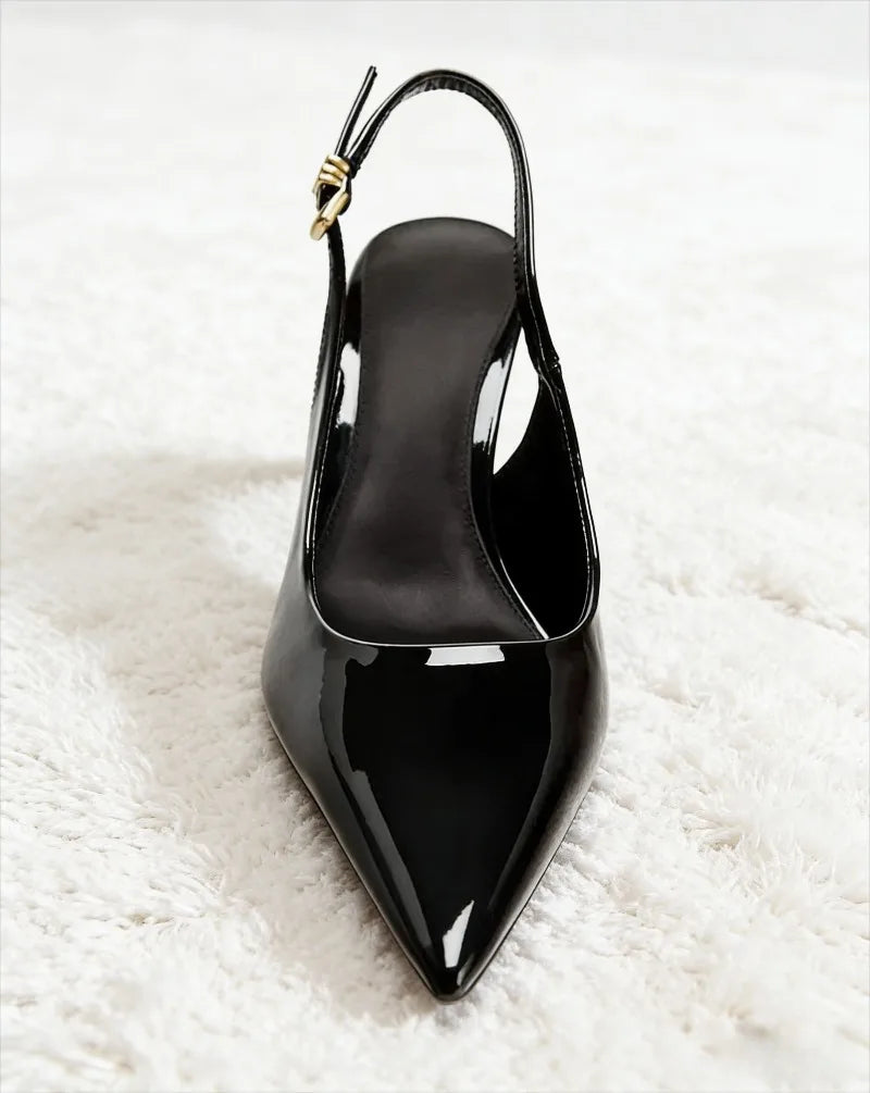 Women's Metal Buckle High Heel Pointed Toe Slingback Sandals High Heel Sandals Axl