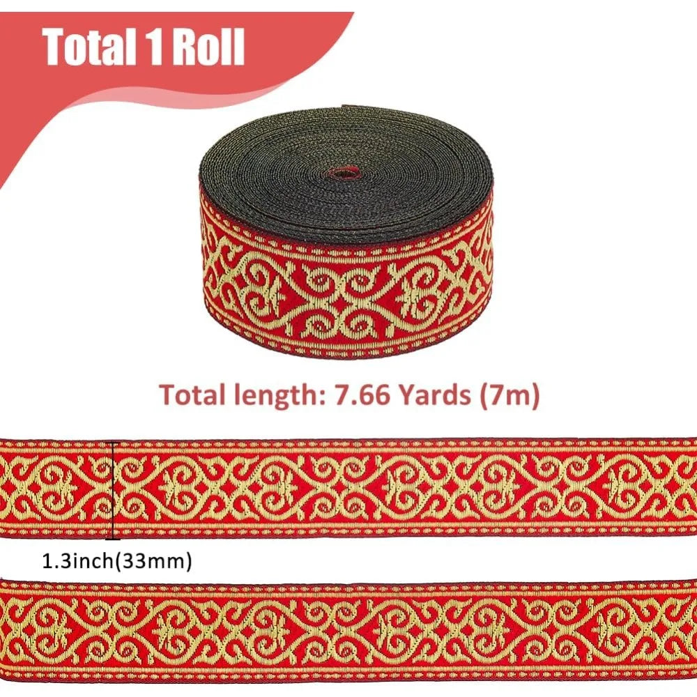 Ethnic Floral Jacquard Ribbon 33mm | 7M Polyester Sewing Trim Decorative Sewing Ribbon Axl