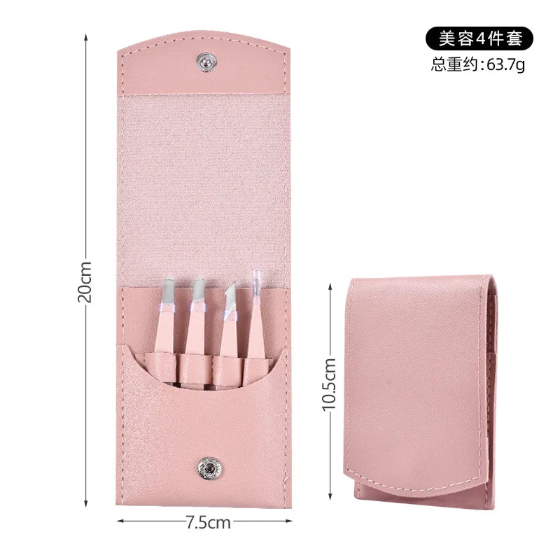 Stainless Steel Eyebrow Tweezers & Scissors Kit – Slant & Flat Eyebrow Tweezer Kit Axl Pink