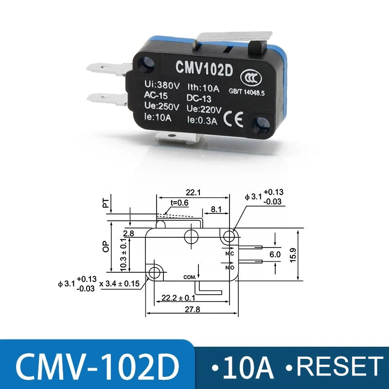CNTD CMV Series Micro Limit Travel Switch 10A 16A NO NC Self-Reset Micro Limit Switch Axl CMV-102D