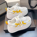 Women's Mesh Hollow Thick Sole Lace-Up Platform Sneakers Platform Sneakers Axl Yellow 39