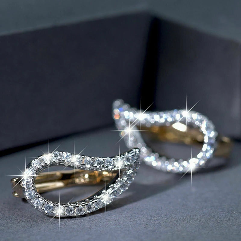 Huitan Two-Tone Leaf Hoop Earrings | Cubic Zirconia Women's Hoops Hoop Earrings Axl